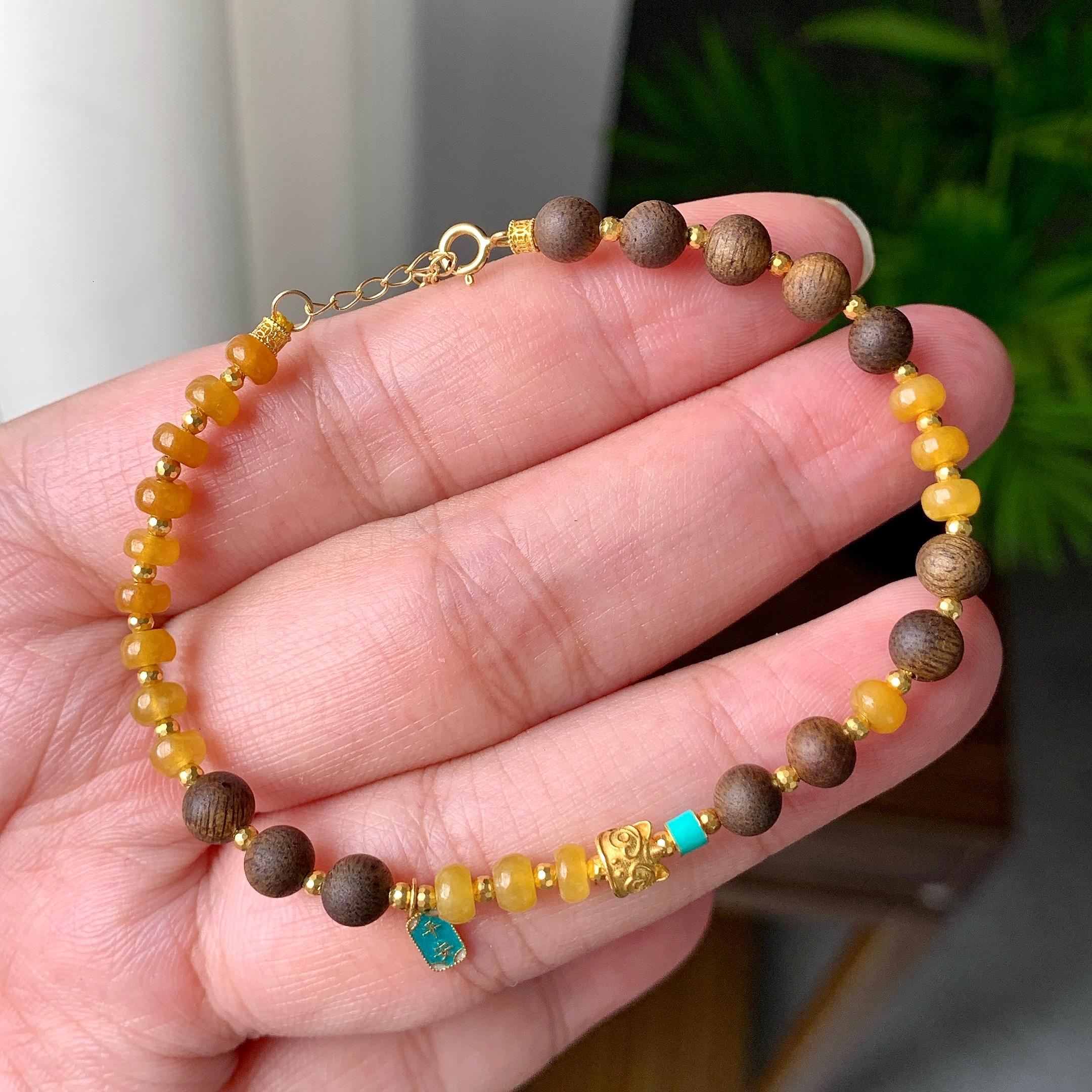 18K金镶糯冰种黄翡算盘珠手链（yc207252）