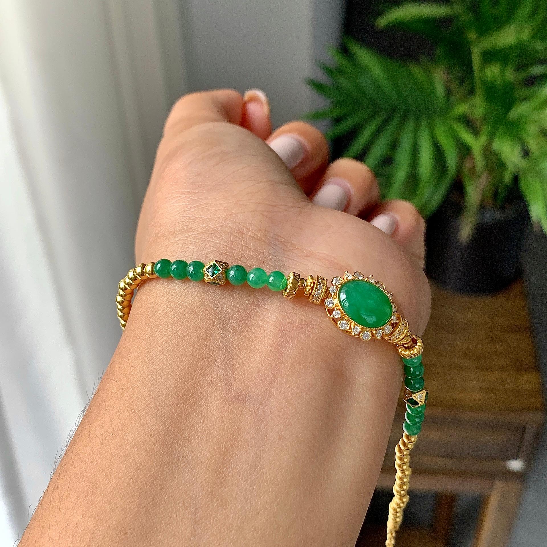 18k金糯冰种满绿蛋面手链（yc233835）