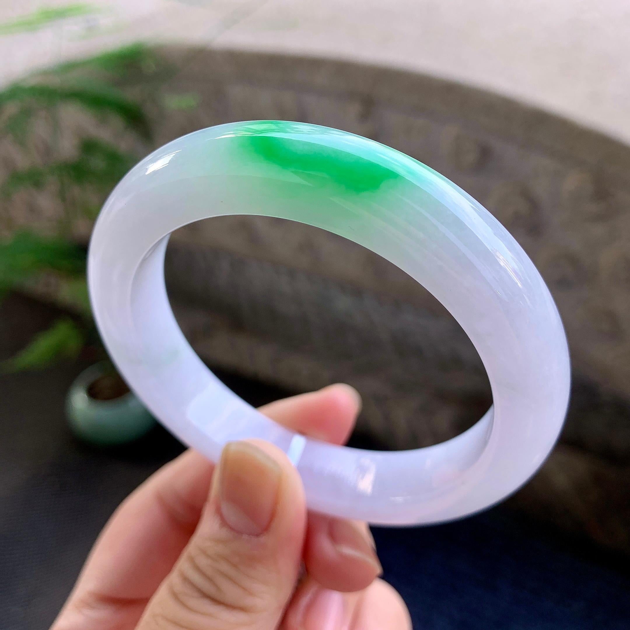 细糯种飘绿平安镯（57.6mm）（yc264528）