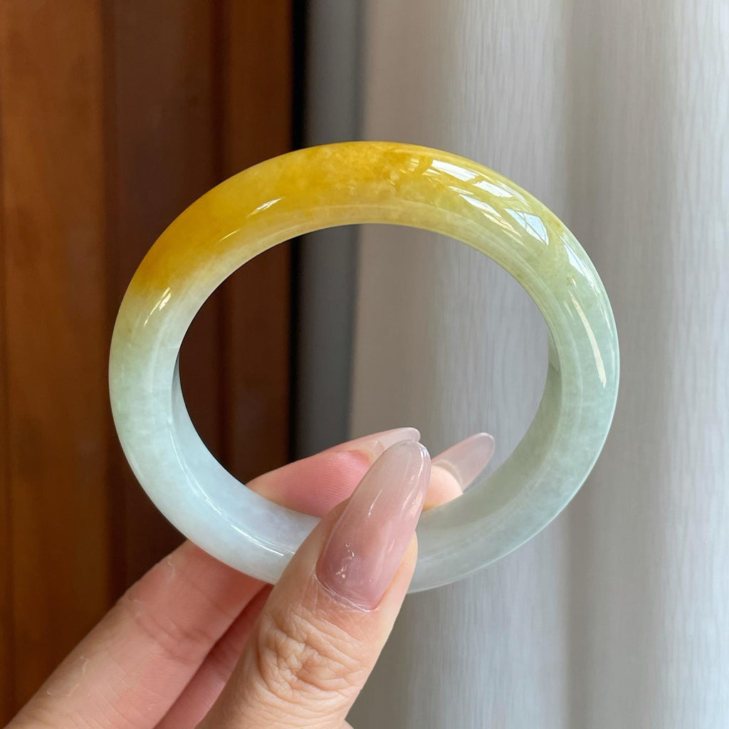 糯冰带黄翡翡翠平安镯（55mm）（yc278196）