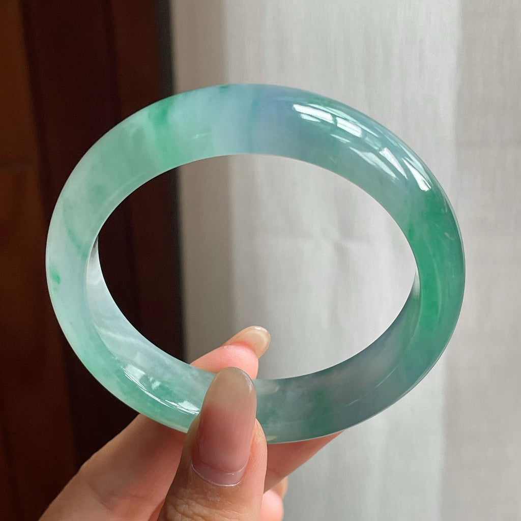 糯冰种春带彩翡翠平安镯（56mm）（yc196574）