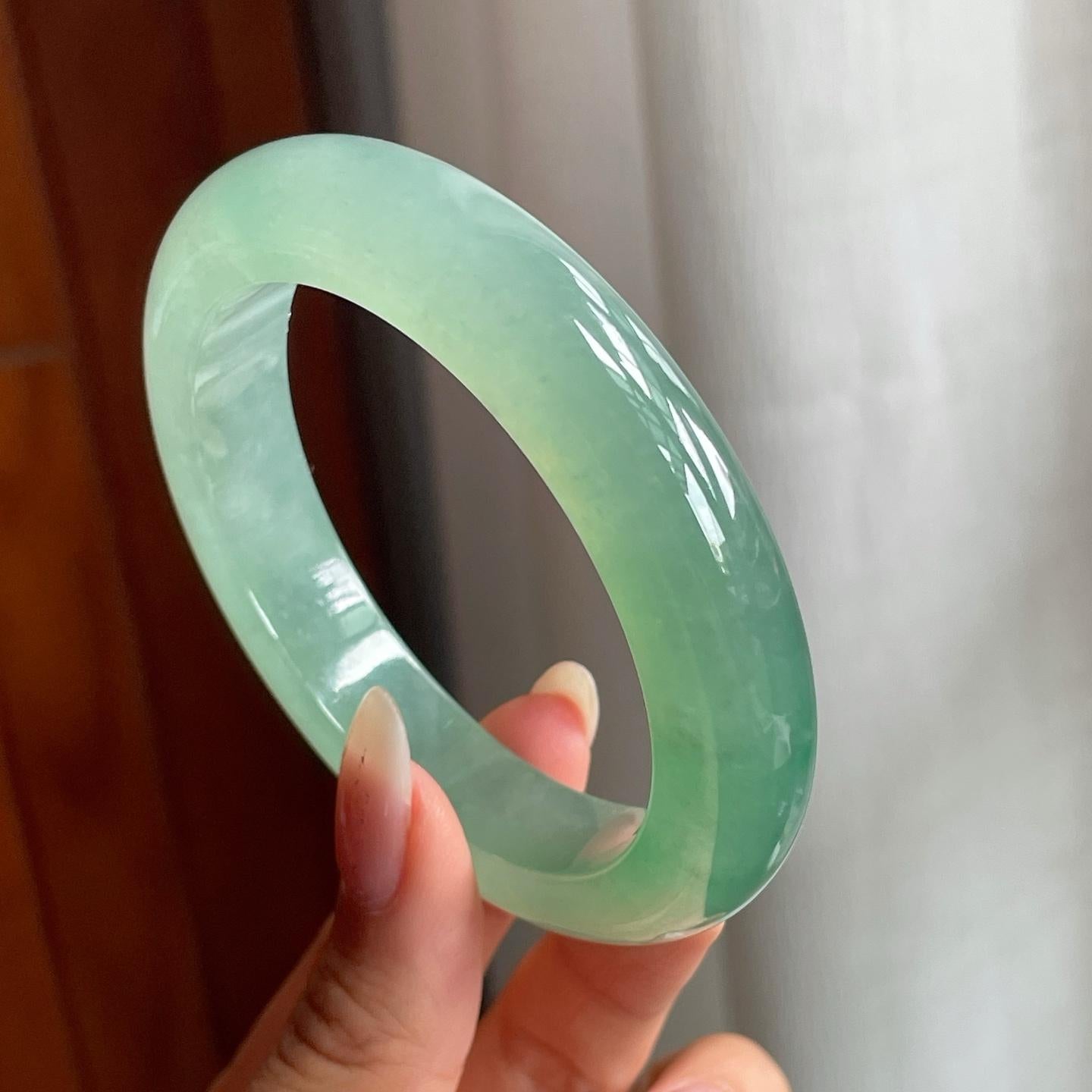 冰种晴底翡翠平安镯（55mm）