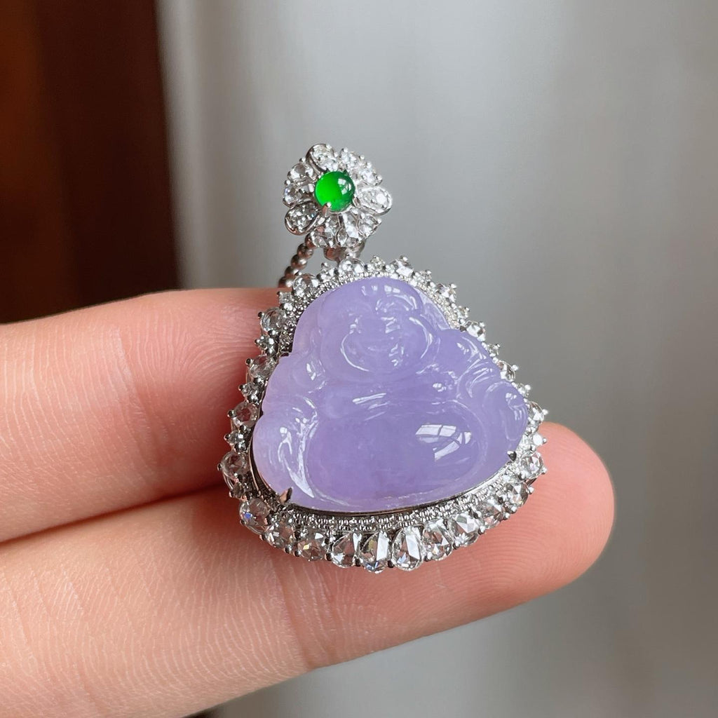 18k金镶糯冰紫罗兰翡翠佛公（yc250566）