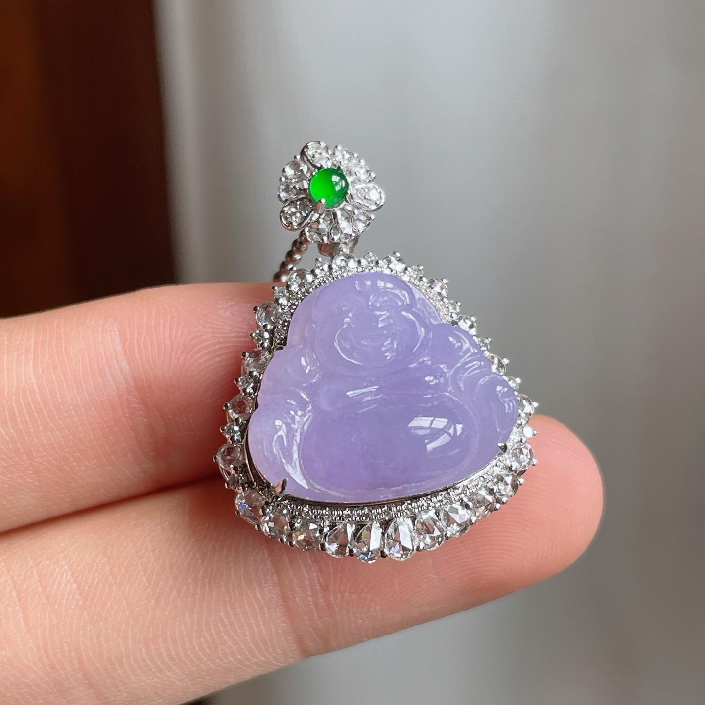 18k金镶糯冰紫罗兰翡翠佛公（yc250566）