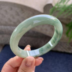 糯种飘绿花正圈平安镯 57圈口 天然缅甸A货翡翠（yc350646）