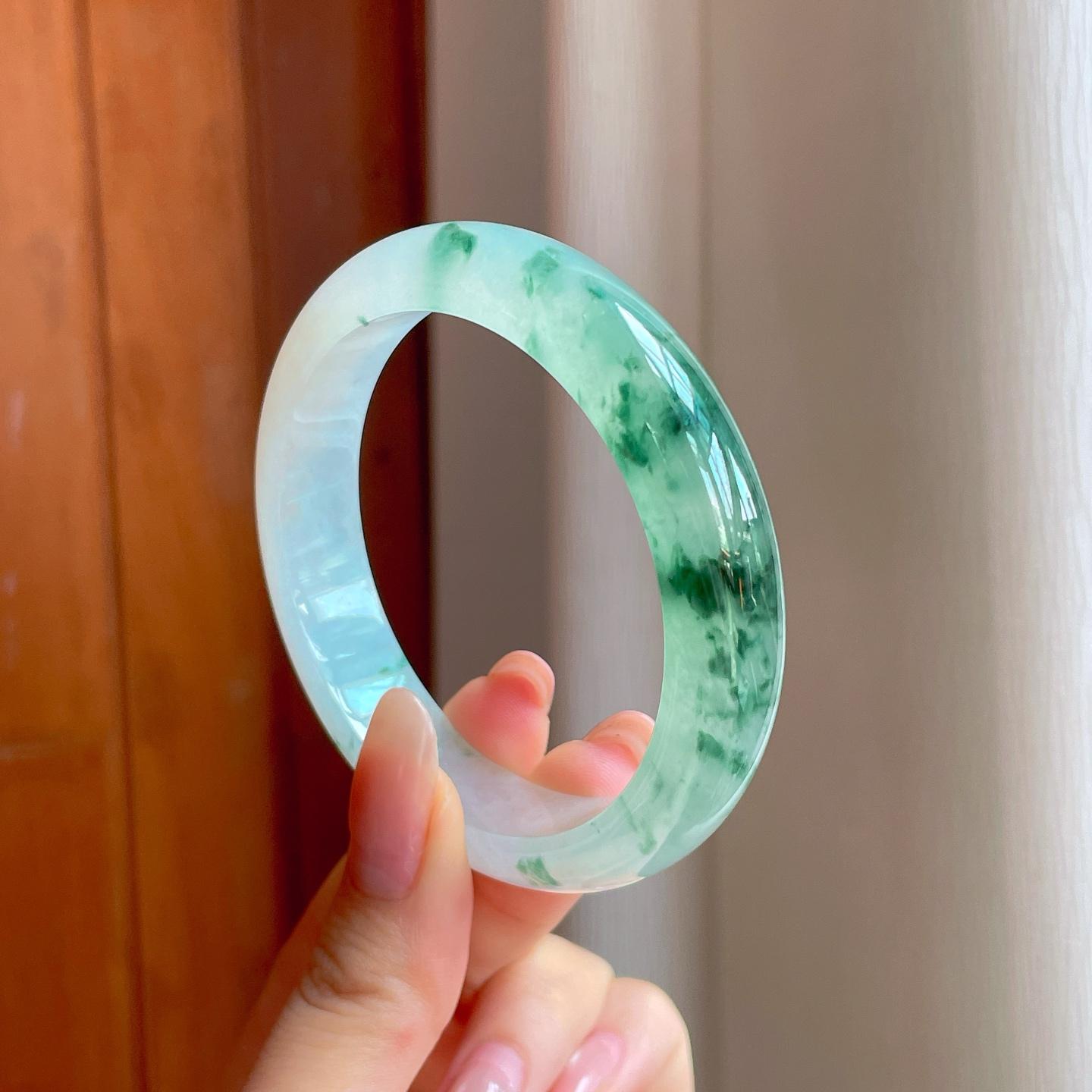 冰种飘花翡翠平安镯（53.5mm)（yc363421）
