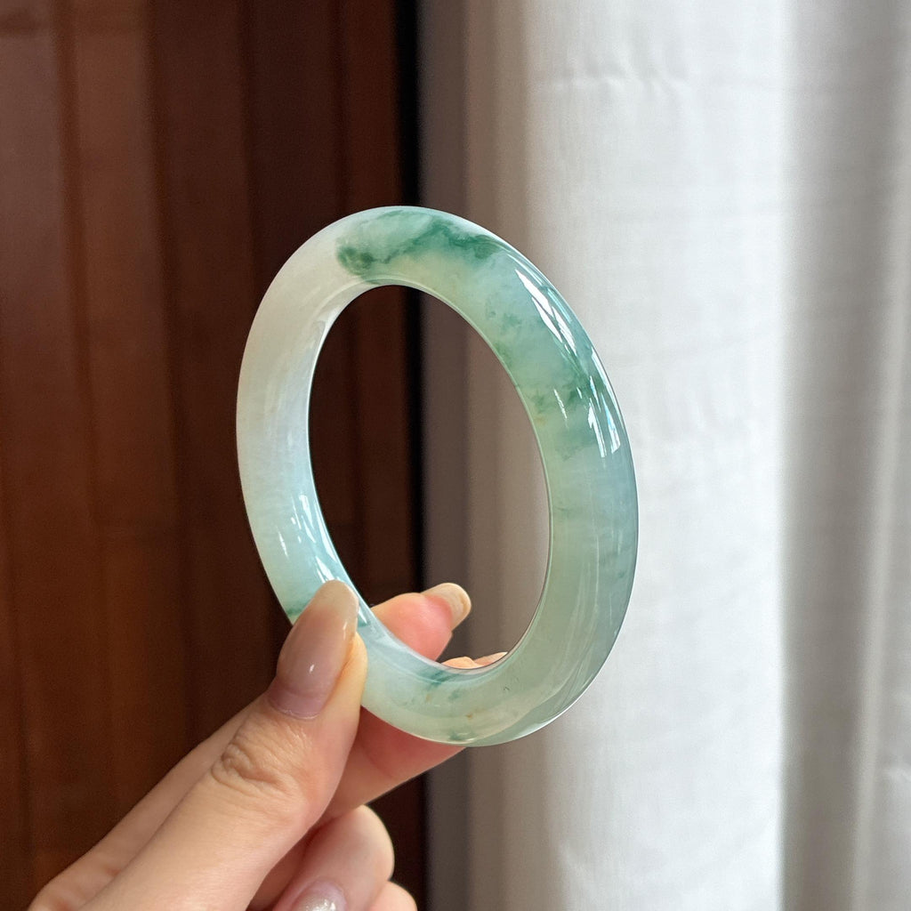 糯冰飘花圆条手镯 56圈 天然缅甸A货翡翠（yc455119）