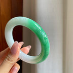 糯冰带色翡翠圆条手镯（56.5mm）（yc284544）