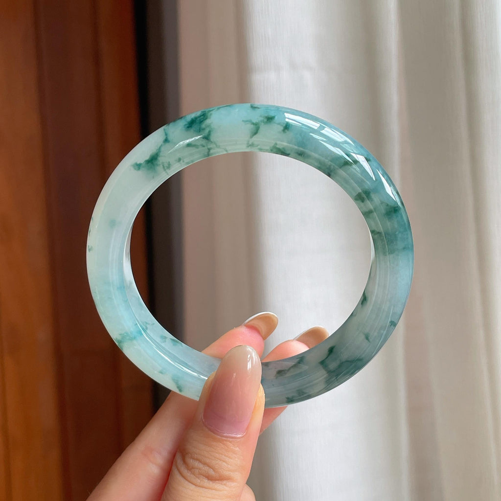 冰种飘花翡翠平安镯（59mm)（yc414520）