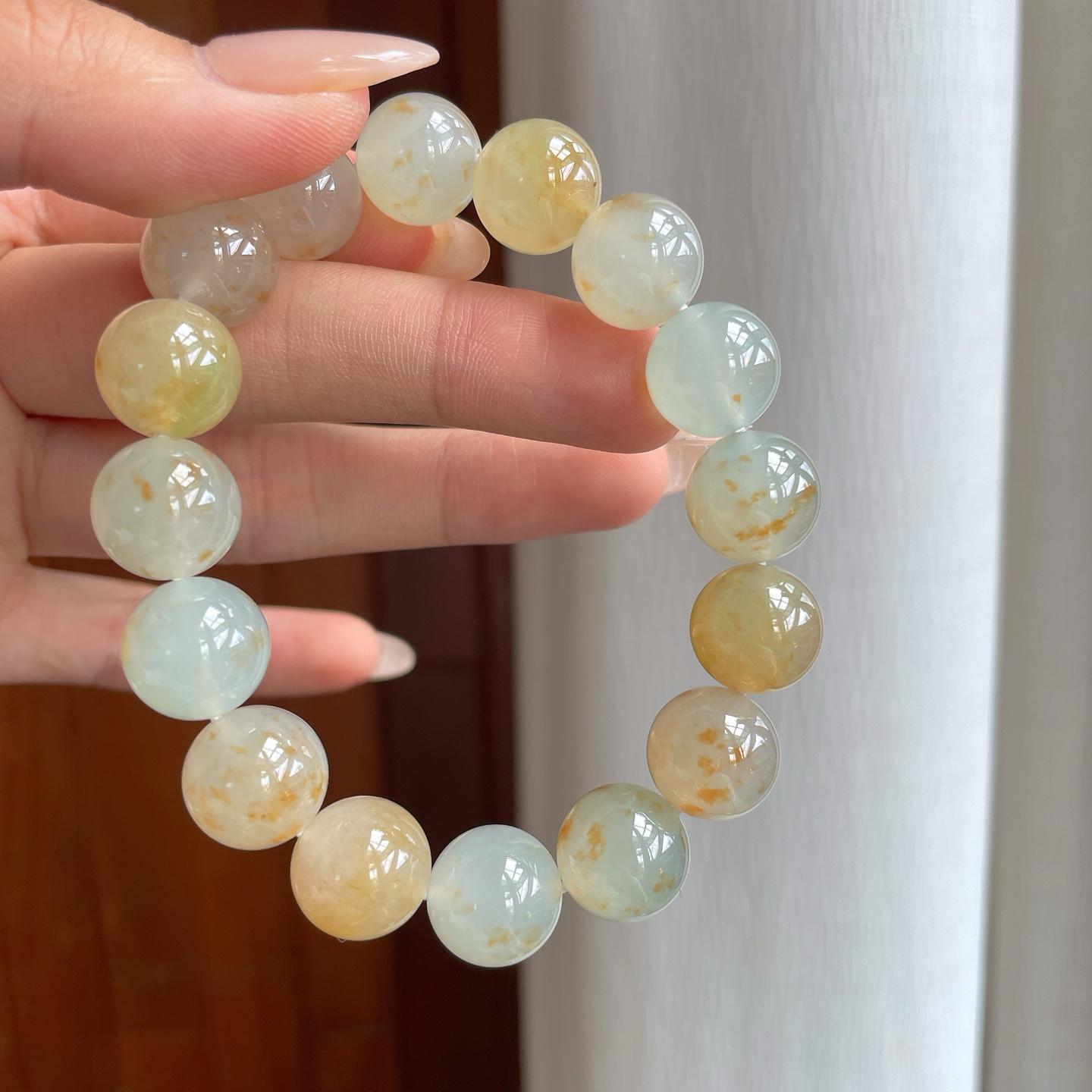 冰种黄翡翡翠珠串手串（yc247163）