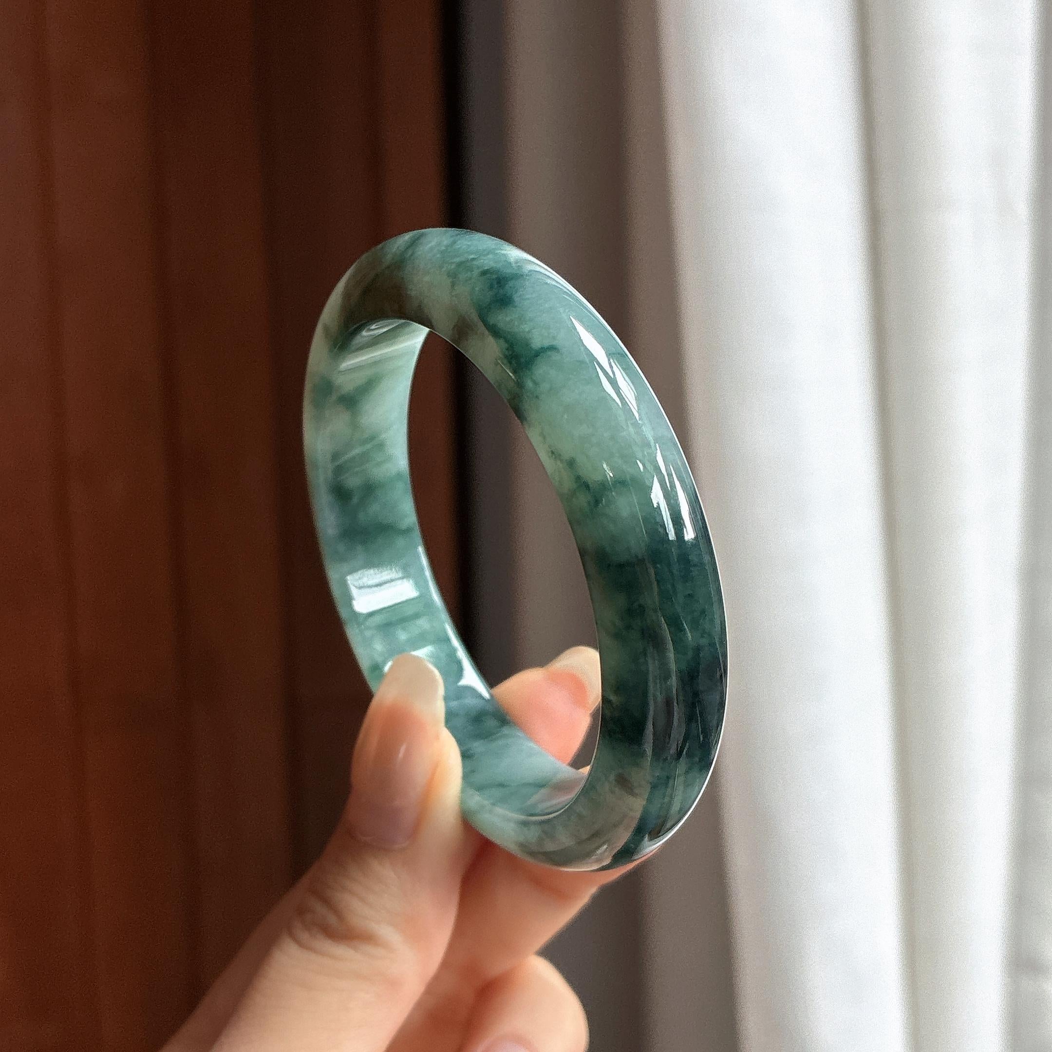 细糯种飘花正圈平安镯 54圈 天然缅甸A货翡翠（yc465543）