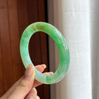 细糯种带色圆条手镯 57圈 天然缅甸A货翡翠（yc455101）