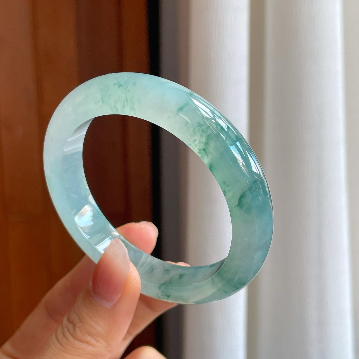 冰种飘花翡翠平安镯（56.8mm）（yc310946）