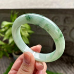 细糯种飘蓝绿花正圈平安镯55.3圈口 天然缅甸A货翡翠（yc317272）