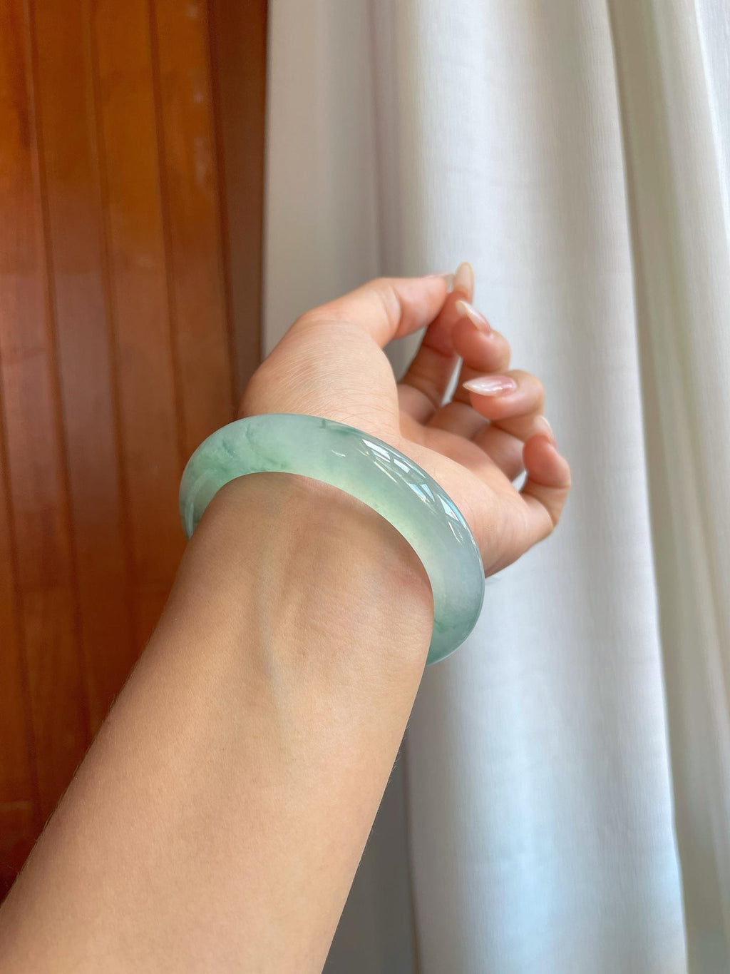 冰种飘花翡翠平安镯（54.8mm）（yc268248）