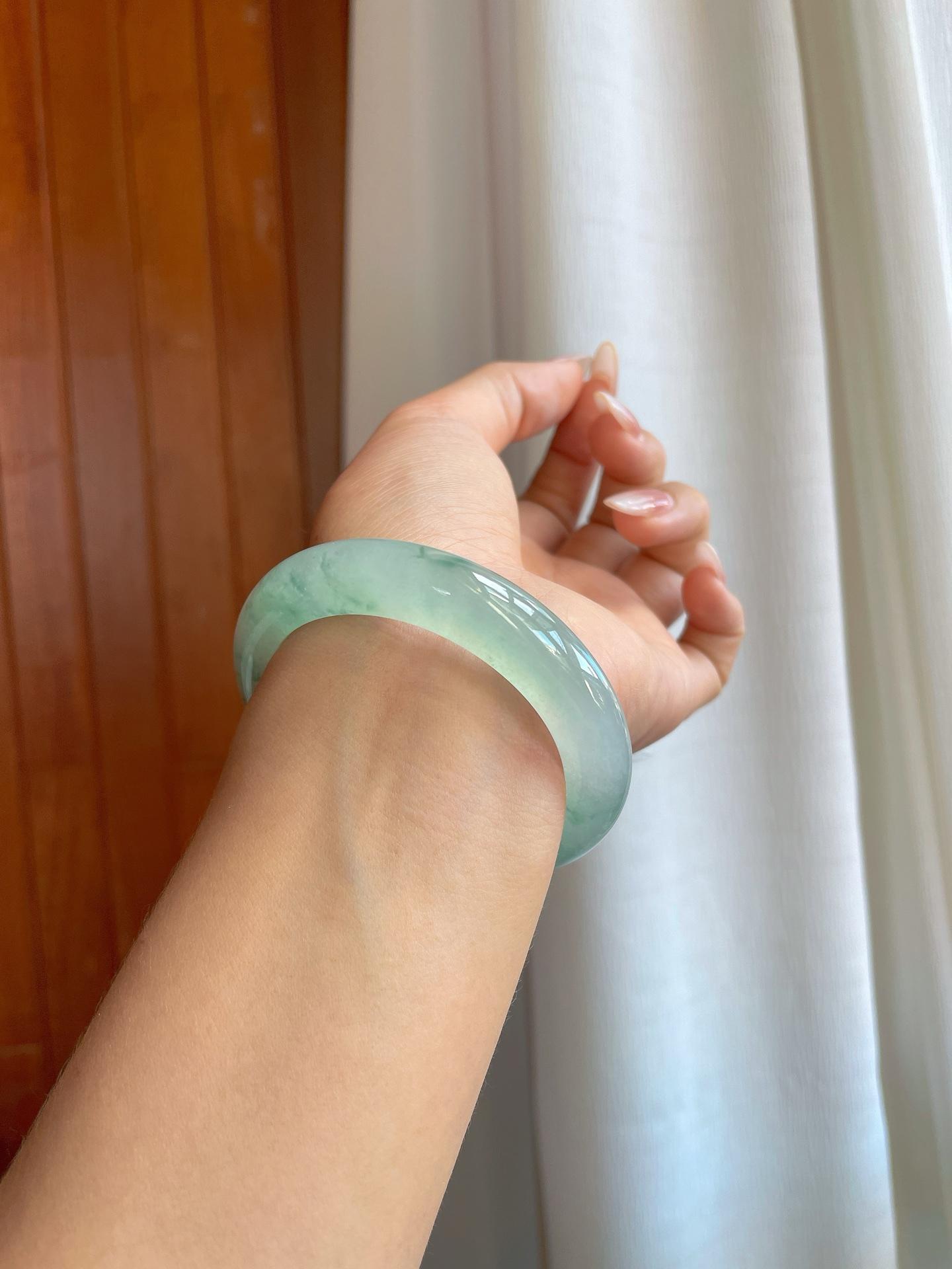 冰种飘花翡翠平安镯（54.8mm）（yc268248）