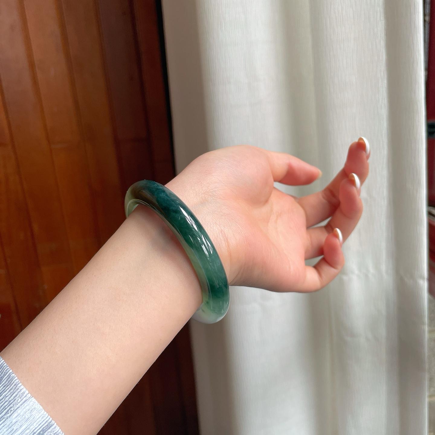 糯冰半山半水翡翠平安镯（54.2mm)（yc374242）