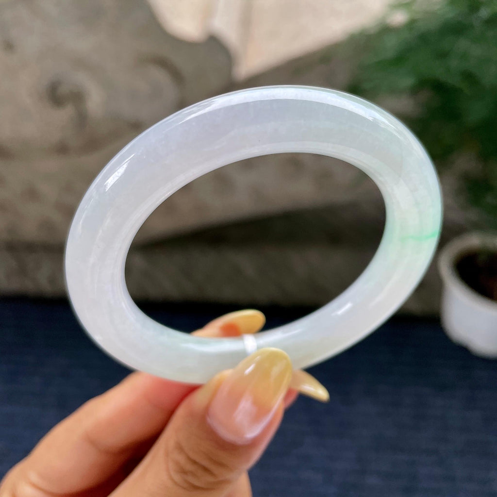 小圈口 细糯种飘绿圆条手镯51.5圈 天然缅甸A货翡翠（yc481957）