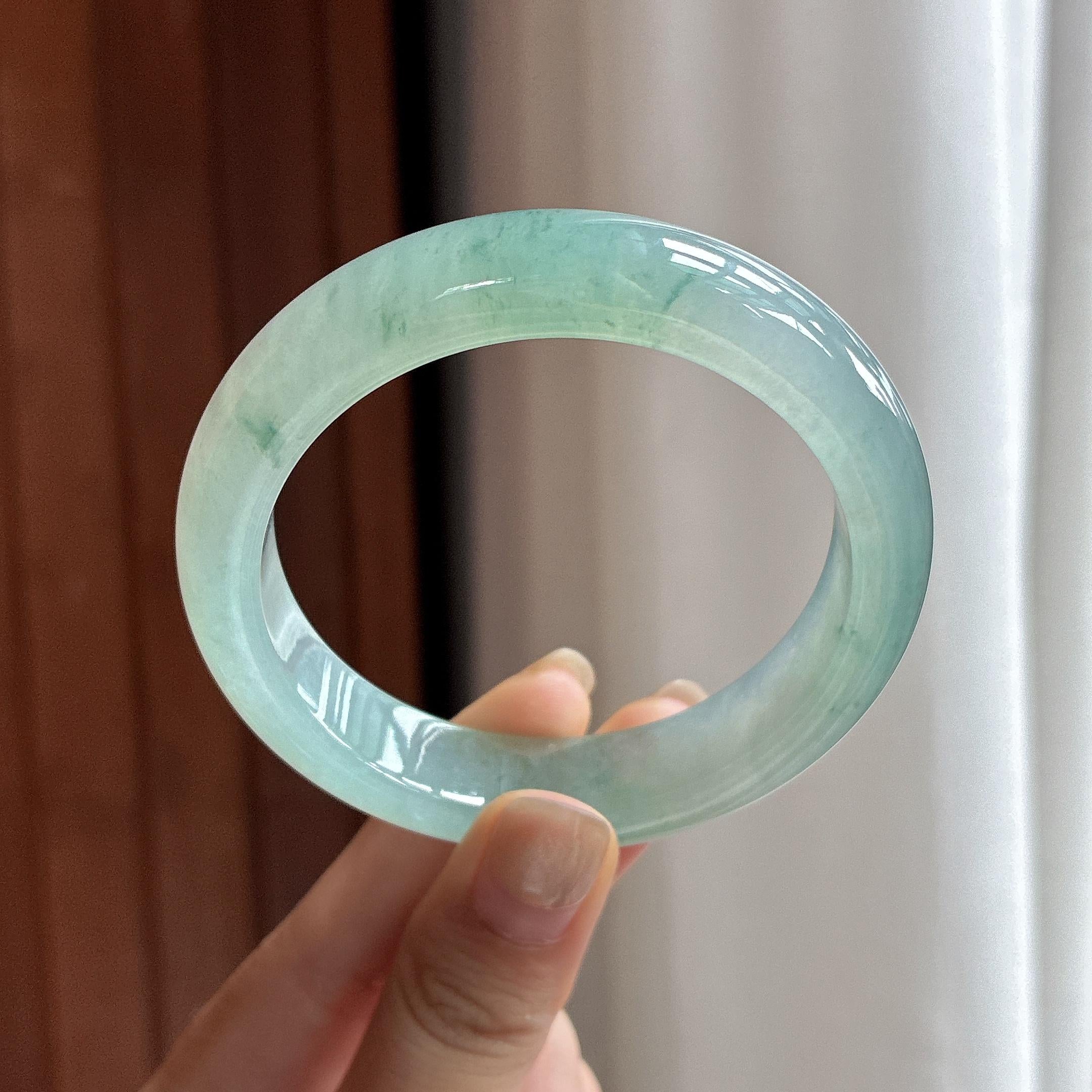 冰种飘花正圈平安镯 55圈 天然缅甸A货翡翠（yc484011）