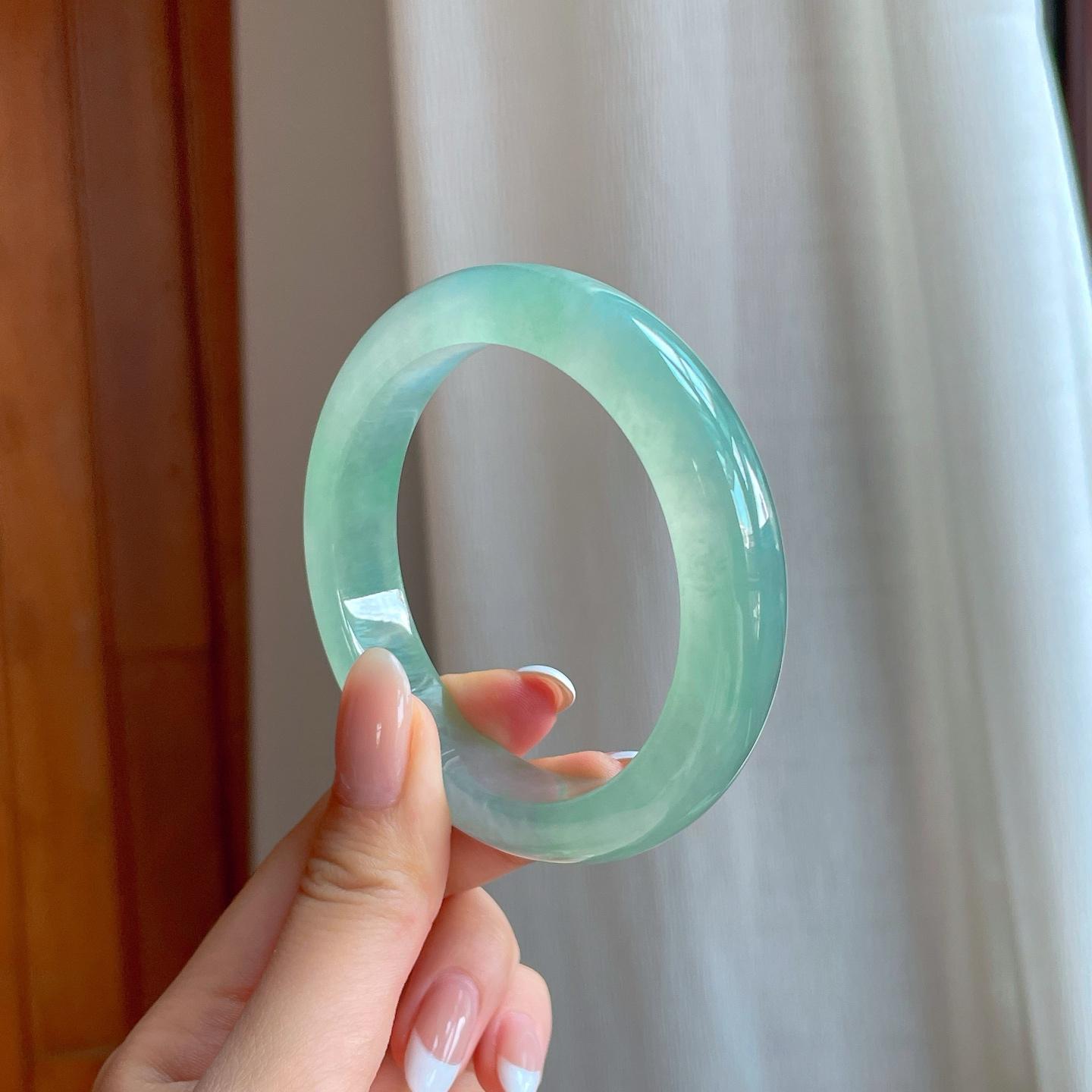 冰种晴底翡翠平安镯（56.5mm)（yc380009）