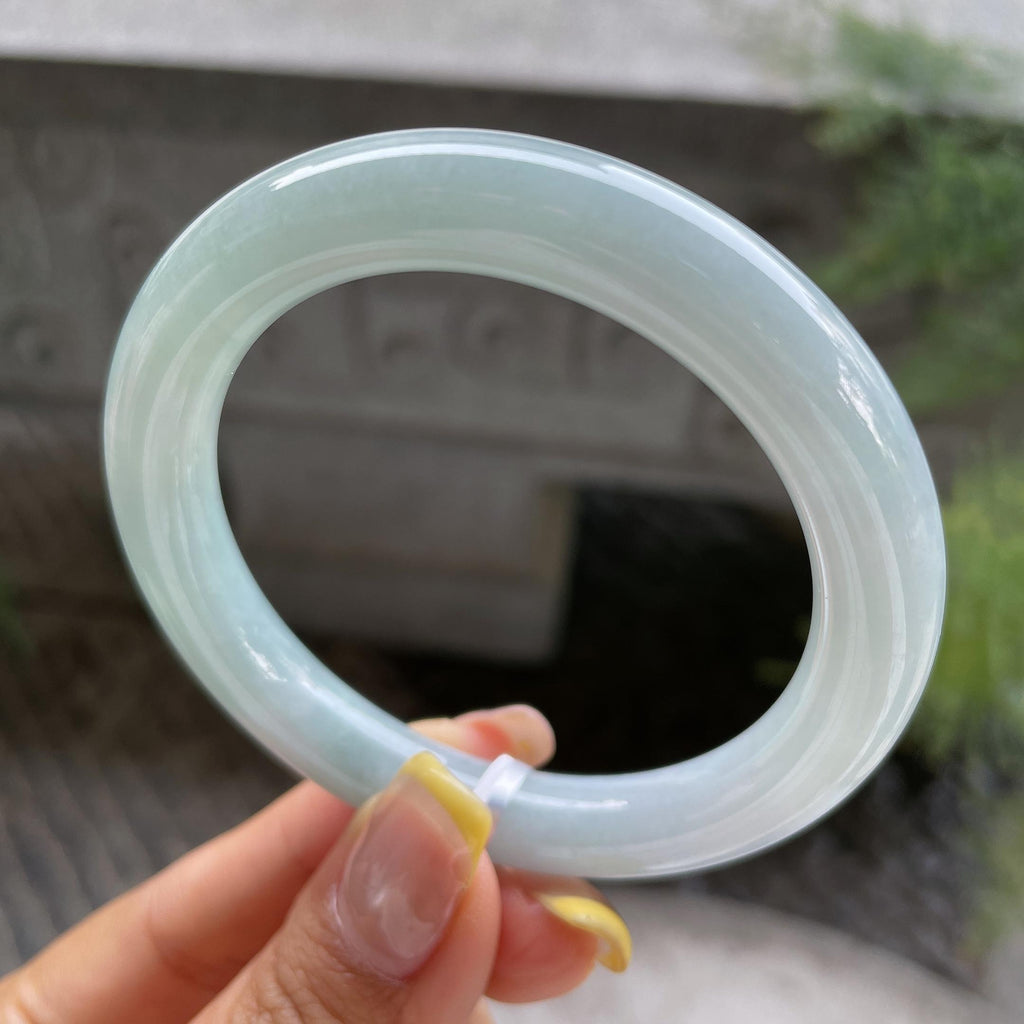 小圈口    细糯种蓝底圆条手镯53.6圈      天然缅甸A货翡翠（yc387374）