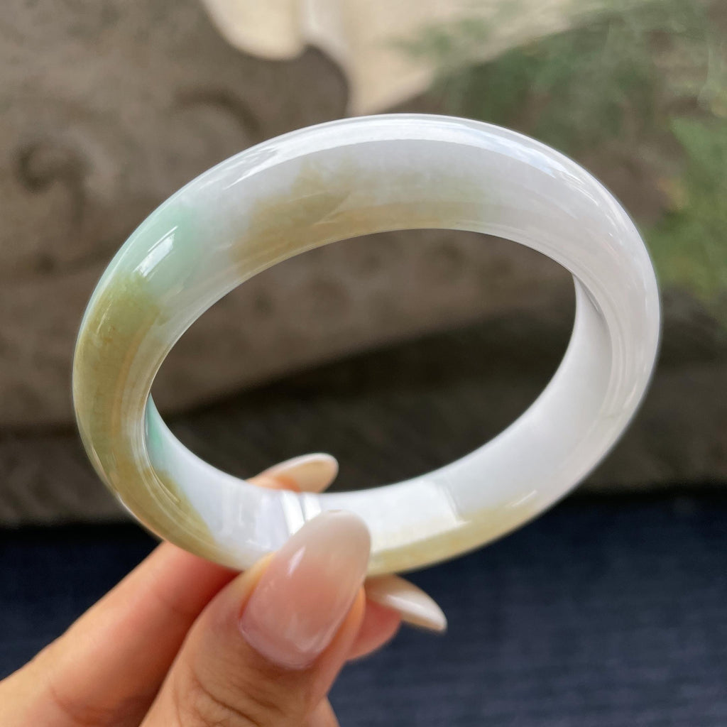 细糯种黄加绿正圈平安镯55.3圈       天然缅甸A货翡翠（yc421241）