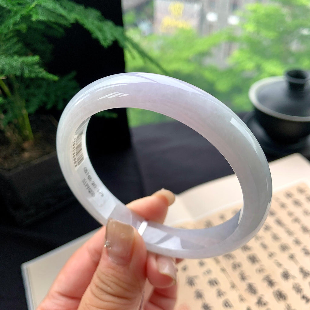 大圈口 细糯种淡紫罗兰正圈平安镯 62圈口 天然缅甸A货翡翠（yc473075）