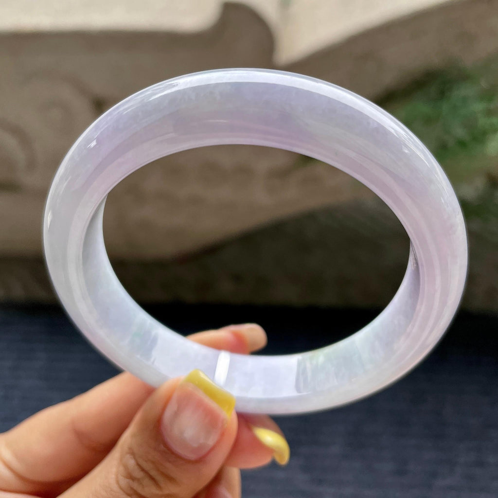 大圈口   糯种紫罗兰飘绿正圈平安镯58.2圈    天然缅甸A货翡翠（yc376051）
