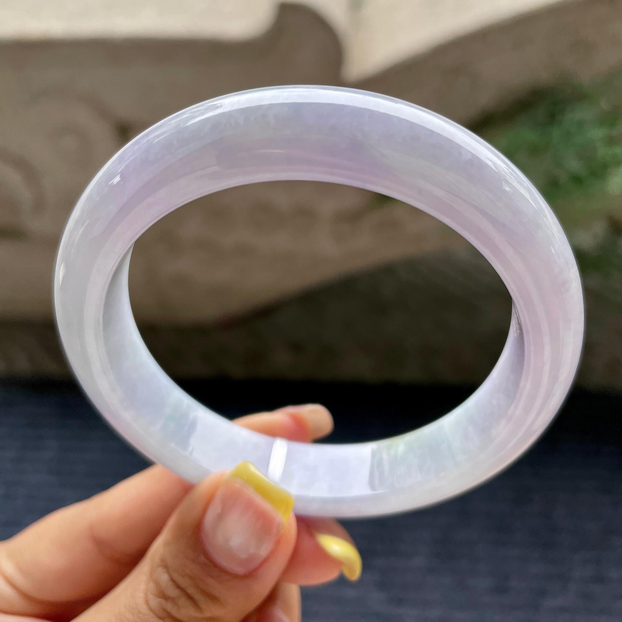 大圈口   糯种紫罗兰飘绿正圈平安镯58.2圈    天然缅甸A货翡翠（yc376051）