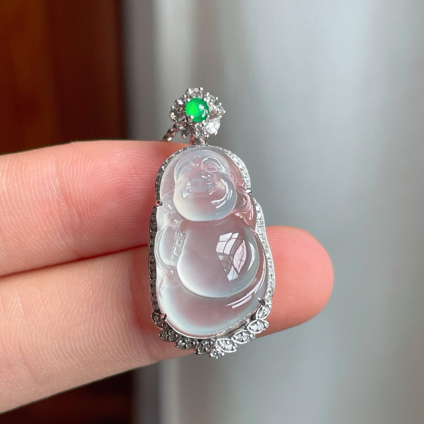 18k金镶冰种翡翠佛公（yc250563）