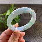 小圈口 细糯种晴底飘蓝花正圈平安镯52.2圈口 天然缅甸A货翡翠（yc330290）