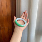 糯冰带色翡翠圆条手镯（56.5mm）（yc284544）