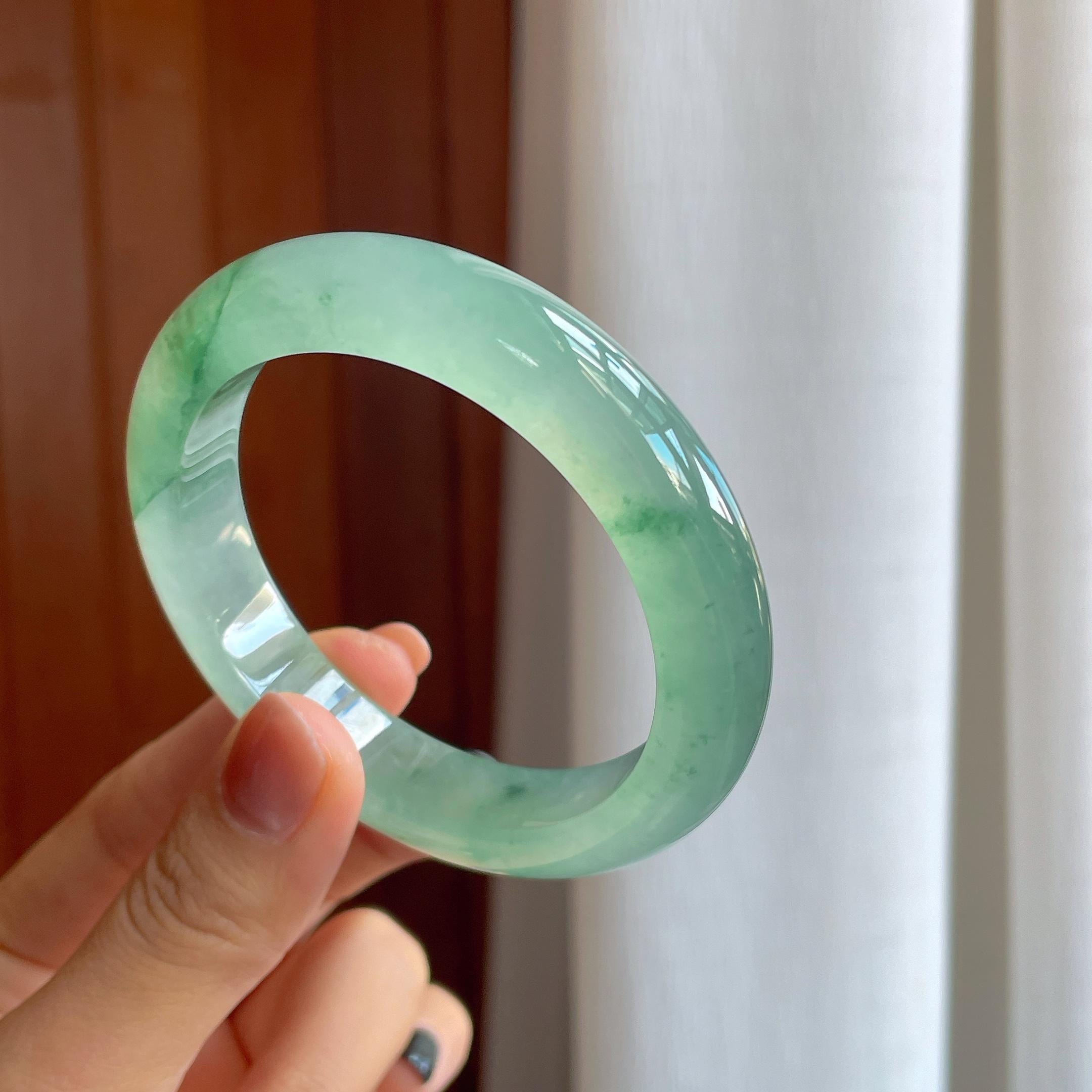 冰种飘花翡翠平安镯（56.5mm）（yc283307）
