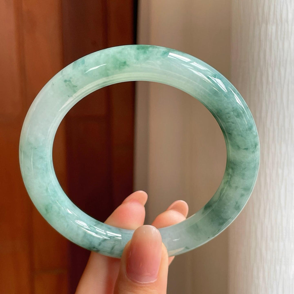 糯冰飘花翡翠圆条手镯（57.6mm)（yc345525）