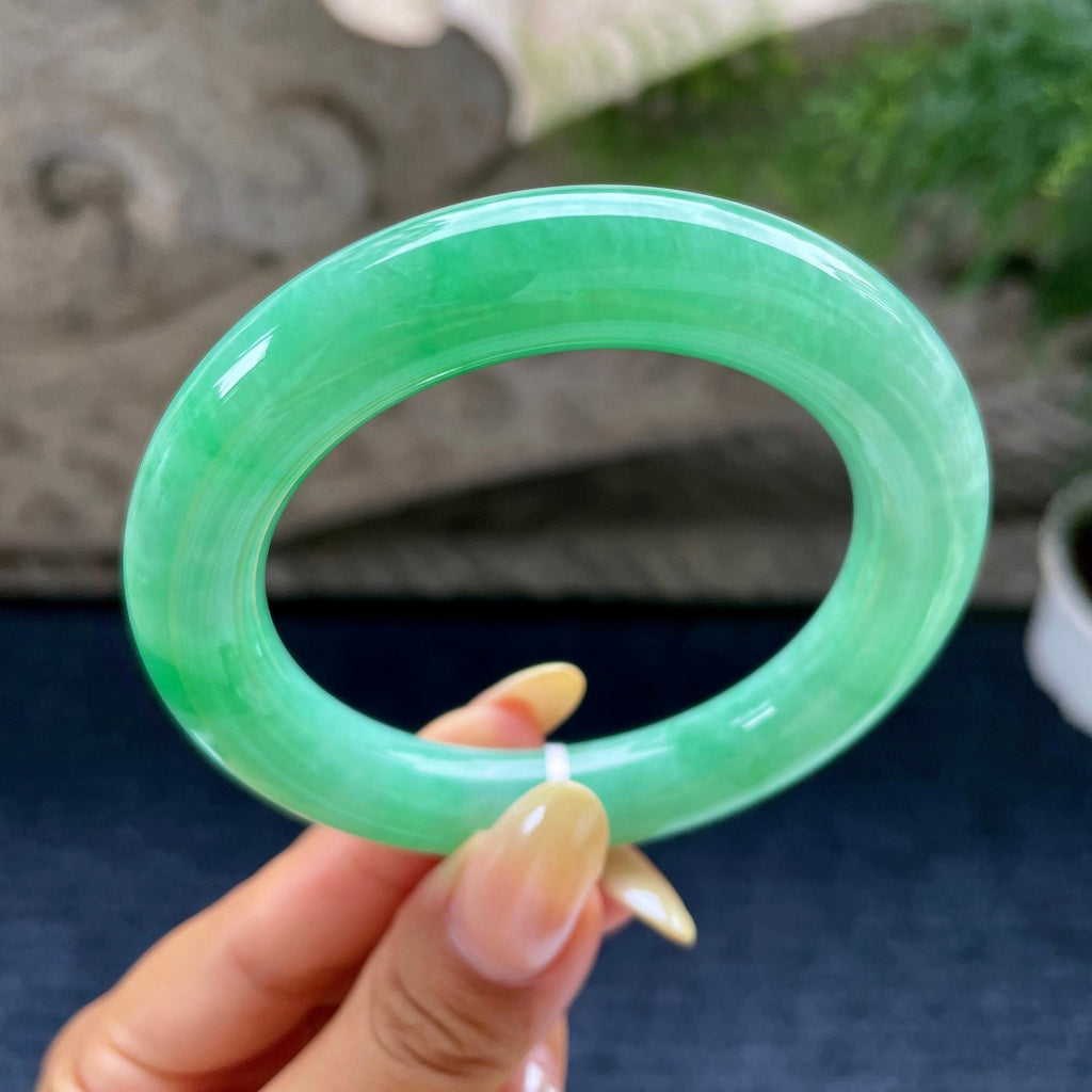 细糯种满绿圆条手镯55.1圈 天然缅甸A货翡翠（yc489316）