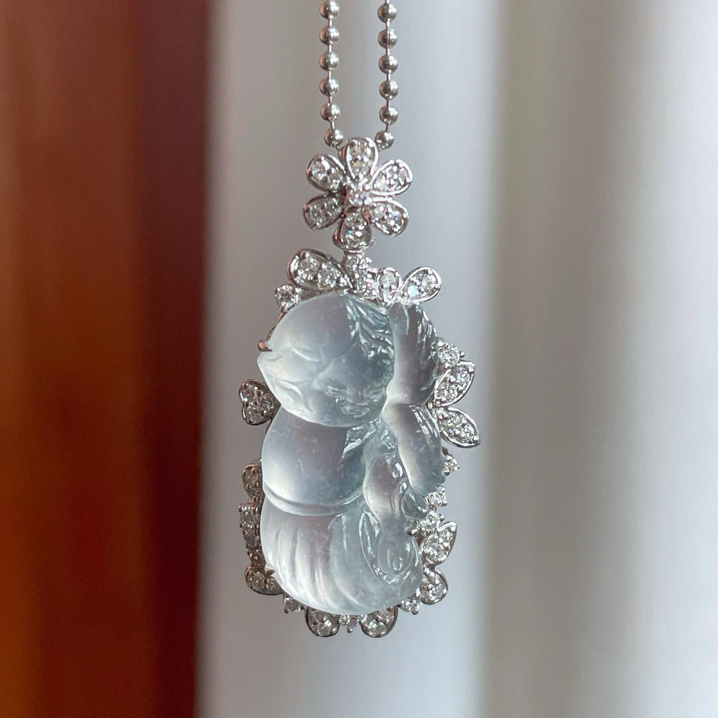 18k金镶冰种无色翡翠天使（yc244883）