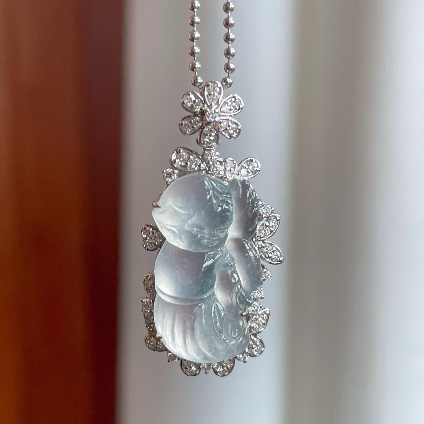 18k金镶冰种无色翡翠天使（yc244883）