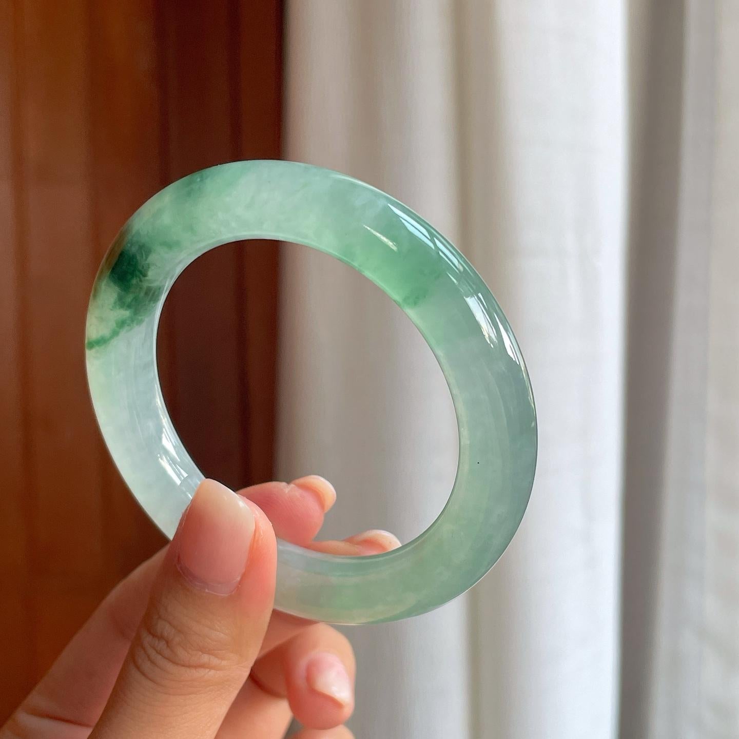 冰种飘花翡翠圆条手镯（55mm）（yc408445）