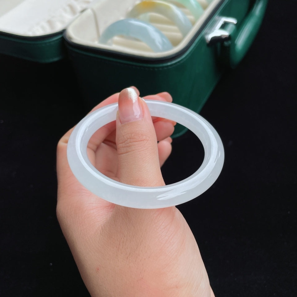 冰种圆条白月光翡翠手镯（54mm）（yc017032）