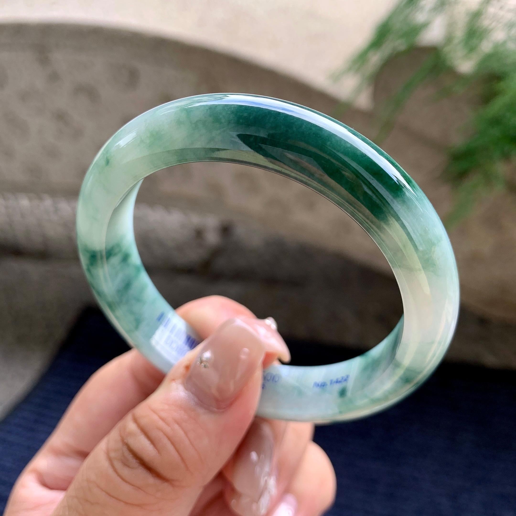 细糯种油青飘花正圈平安镯 56圈口 天然缅甸A货翡翠（yc462947）