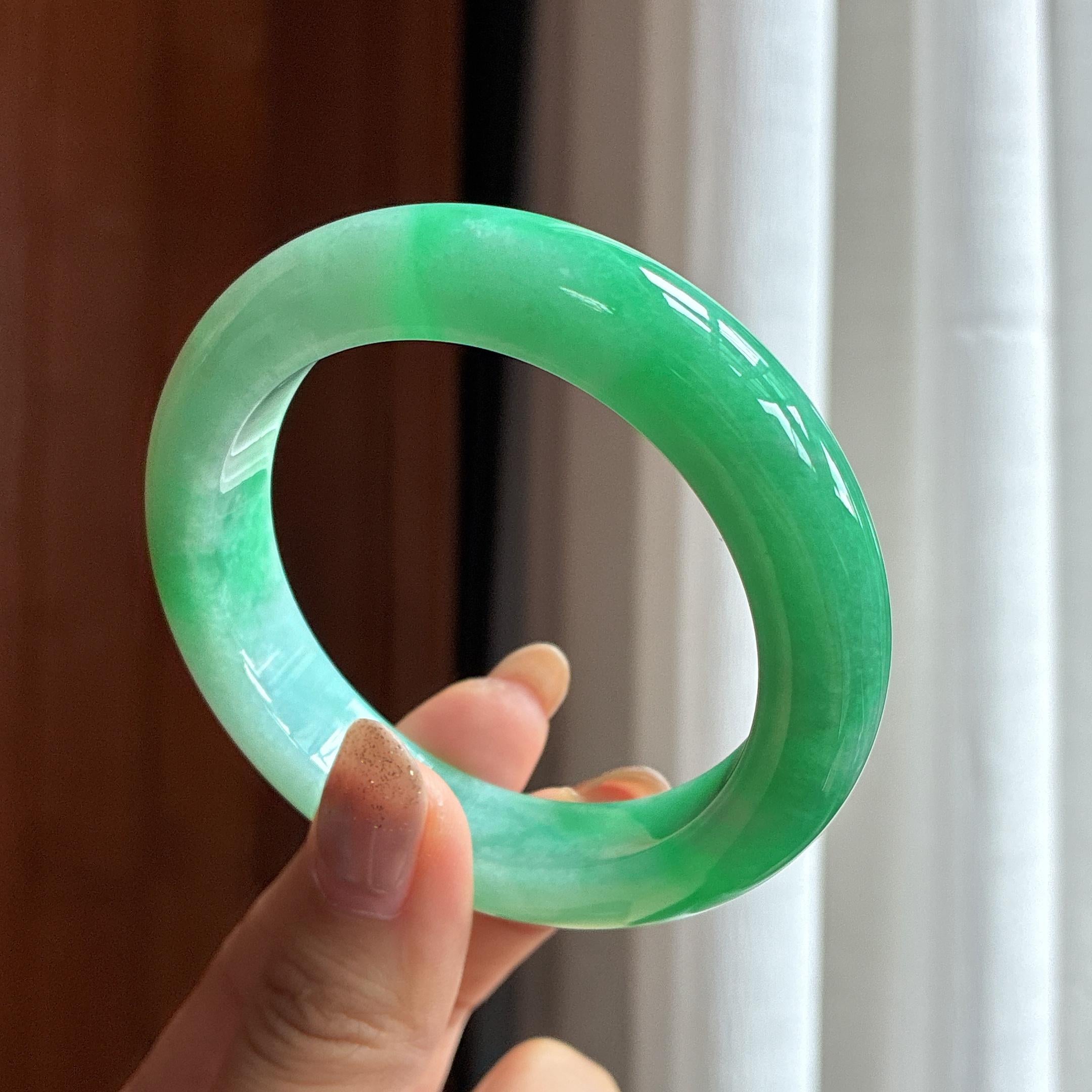 Vòng tay bình an ngọc phỉ thúy băng lạp mang màu, vòng tay bình an chính khuyên, size 55, ngọc phỉ thúy tự nhiên loại A Myanmar (yc451494)