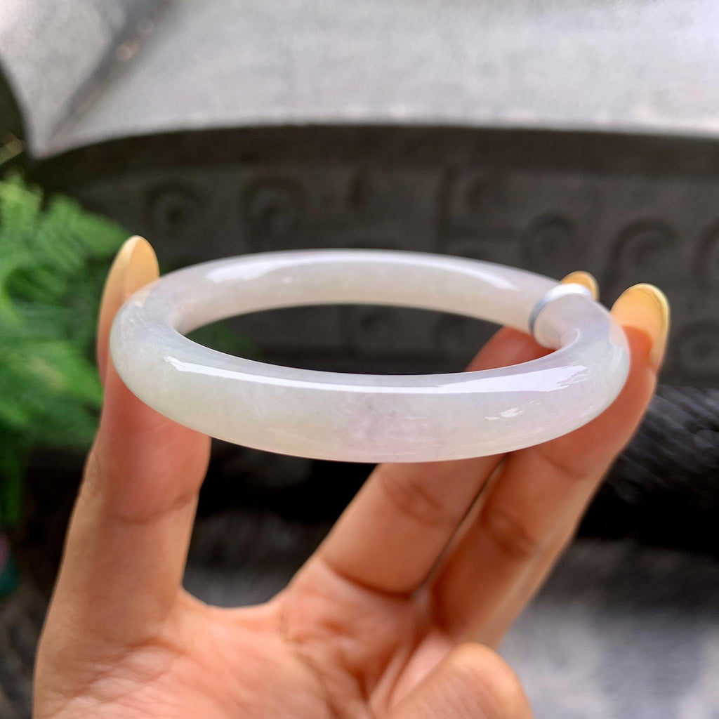 小圈口 细糯种带底色圆条手镯51.6圈 天然缅甸A货翡翠（yc481911）