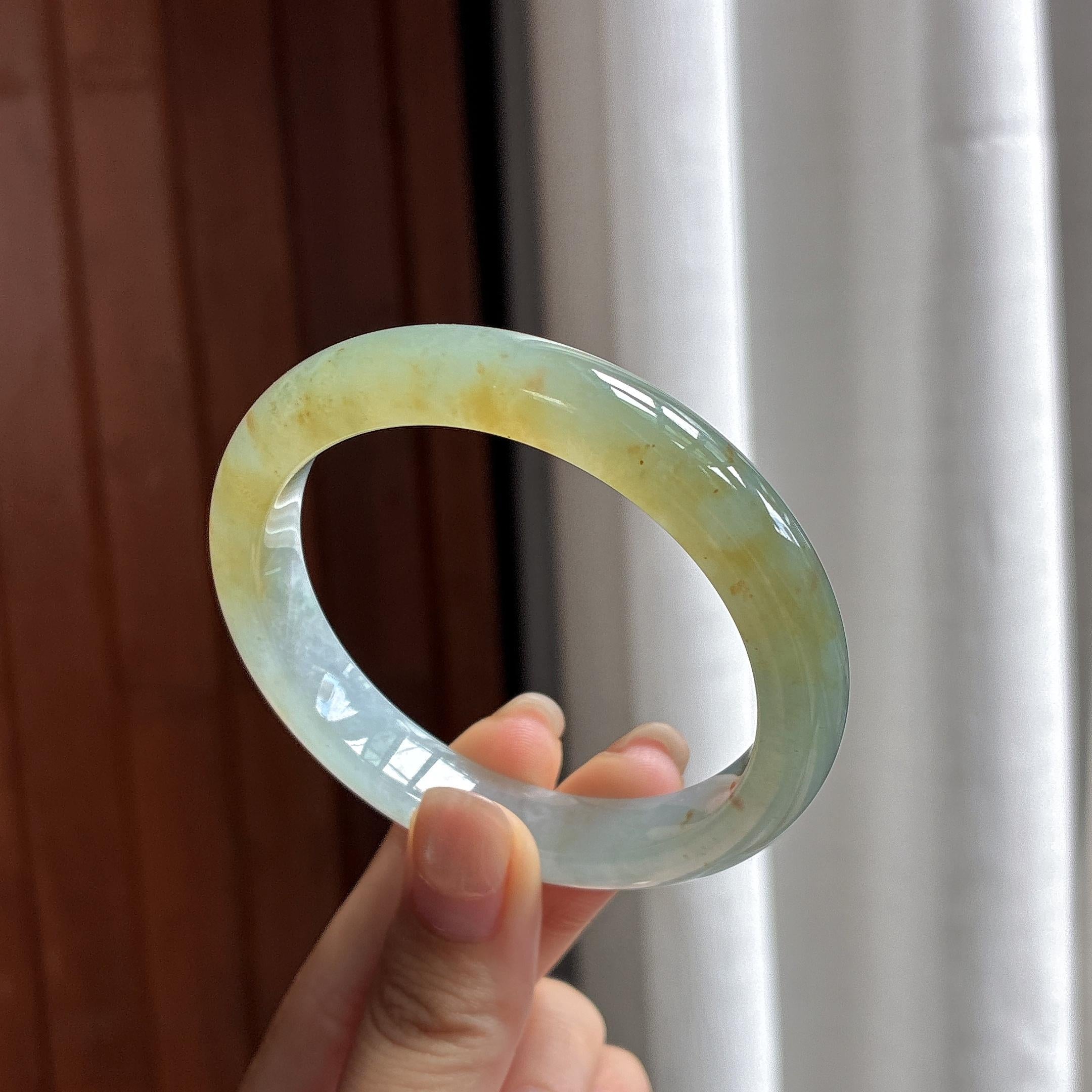 冰种黄翡洒金特色正圈平安镯 54圈 天然缅甸A货翡翠（yc484402）