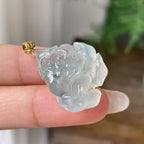 18k金镶冰种飘花荷花吊坠   天然缅甸A货翡翠（yc352954）