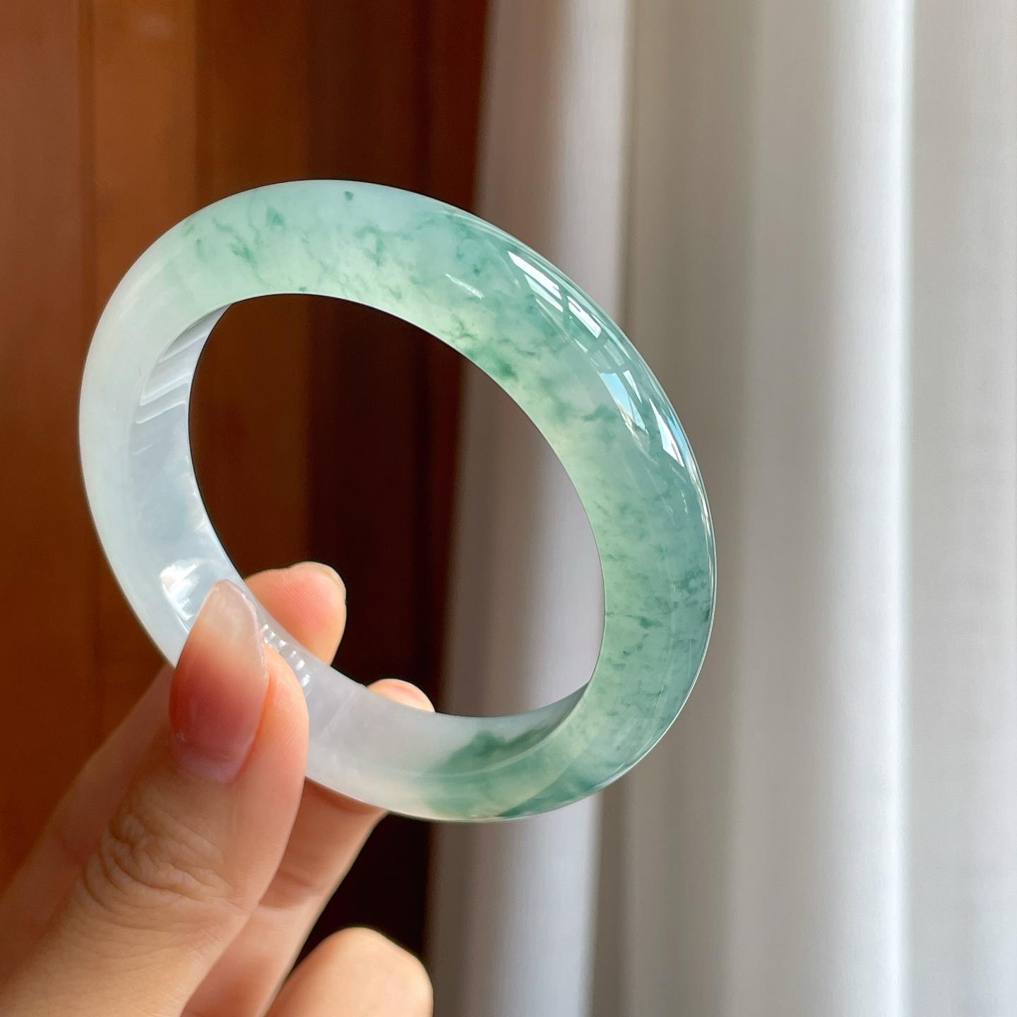 冰种飘花翡翠平安镯（54.6mm）（yc314120）