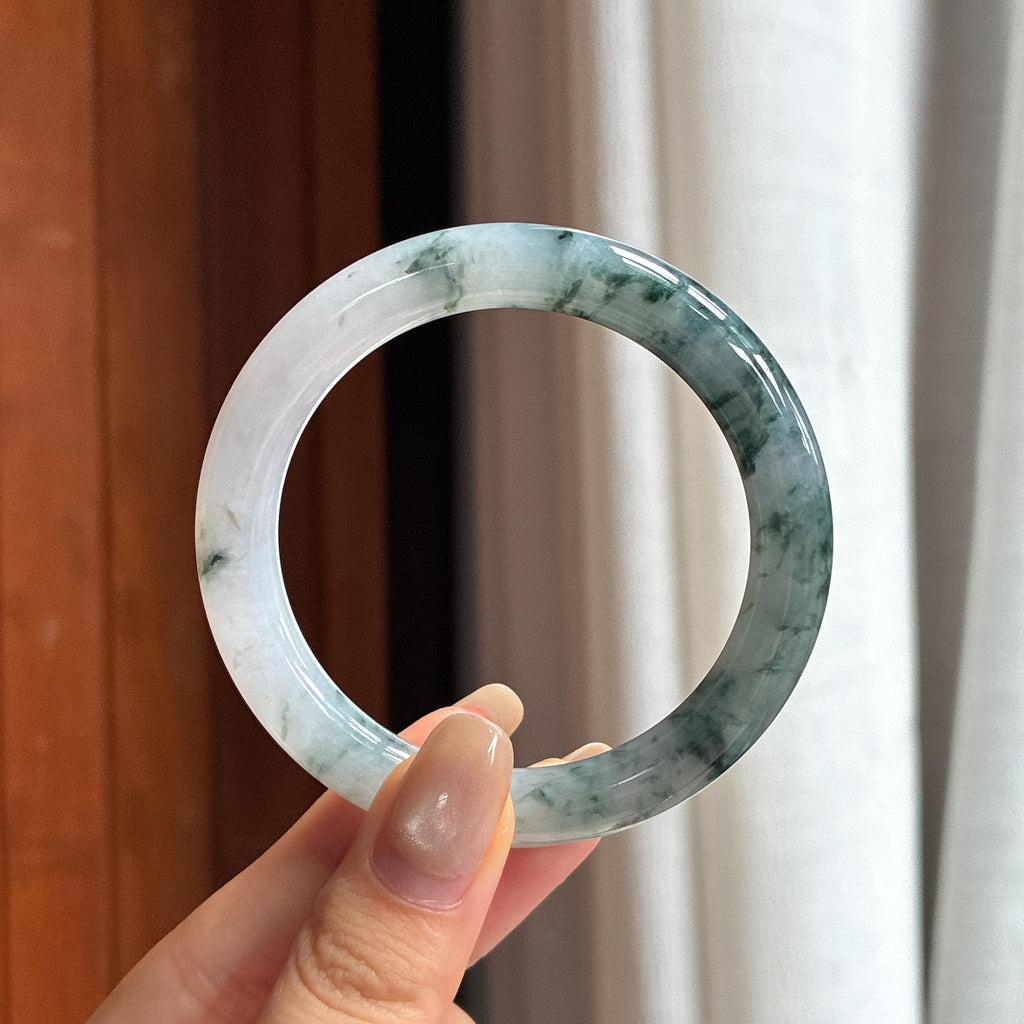 细糯种飘花圆条手镯 52圈 天然缅甸A货翡翠（yc454463）