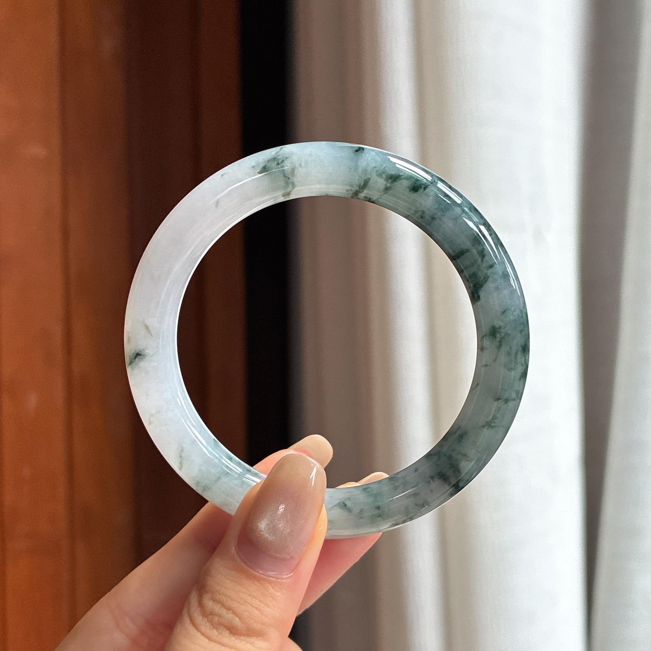 细糯种飘花圆条手镯 52圈 天然缅甸A货翡翠（yc454463）