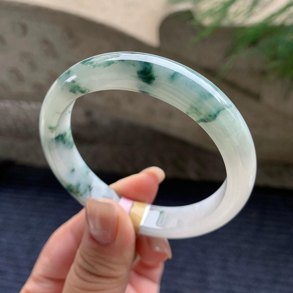 细糯种飘蓝花正圈平安镯  57圈口  天然缅甸A货翡翠（yc405551）
