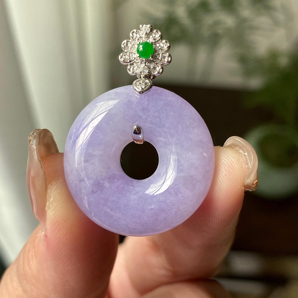 18K金钻镶糯种紫罗兰平安扣吊坠（yc301013）
