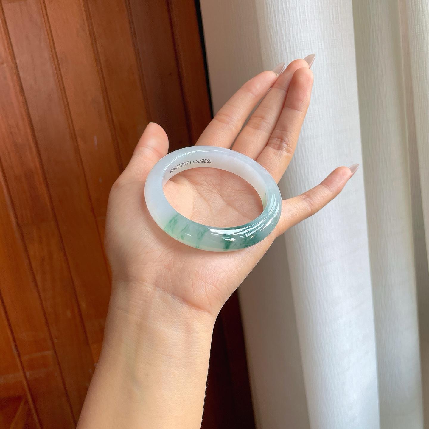 冰种飘花翡翠平安镯（55.5mm）（yc310359）